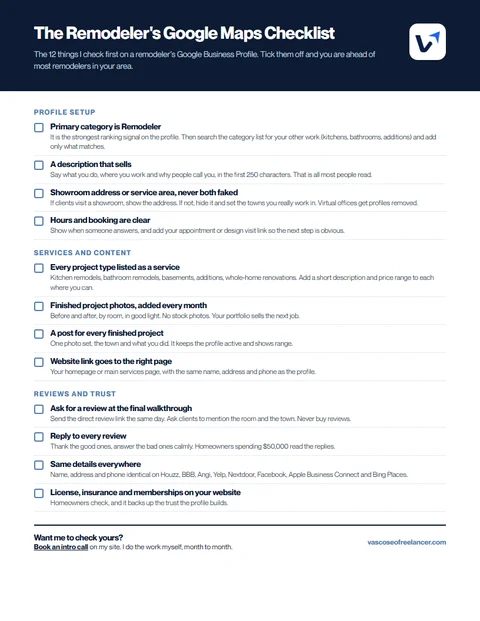 Home remodeling SEO company checklist for Google Maps, preview