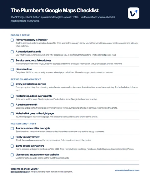 SEO services for plumbers: Google Maps checklist preview